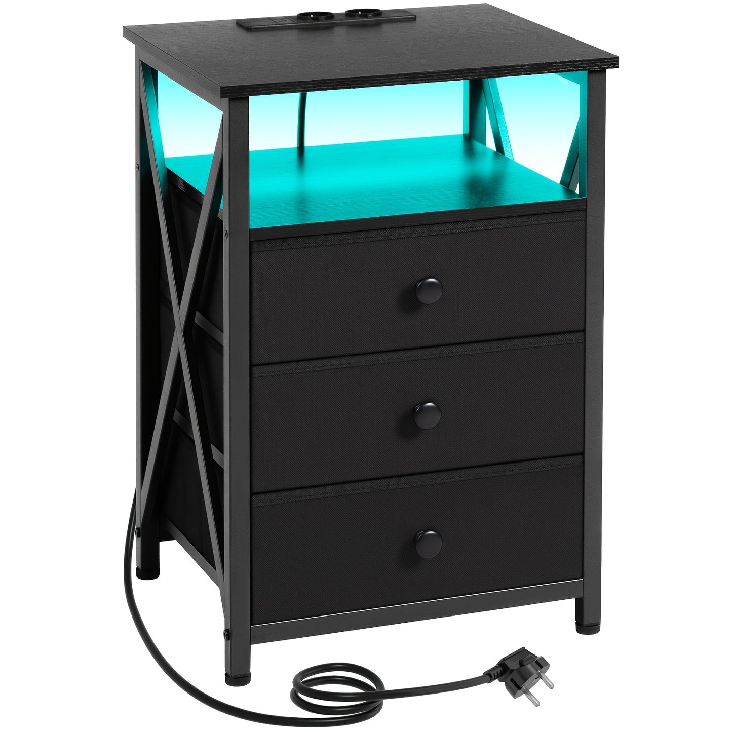 AMHANCIBLE Nachttisch-Set 1/2-tlg., LED-Nachttisch mit Ladestation, Beistelltisch mit USB-Anschluss  Steckdose, Nachttisch mit 3 Stoffschubladen für Schlafzimmer, Wohnzimmer, Sofabezugstisch, Nachttisch