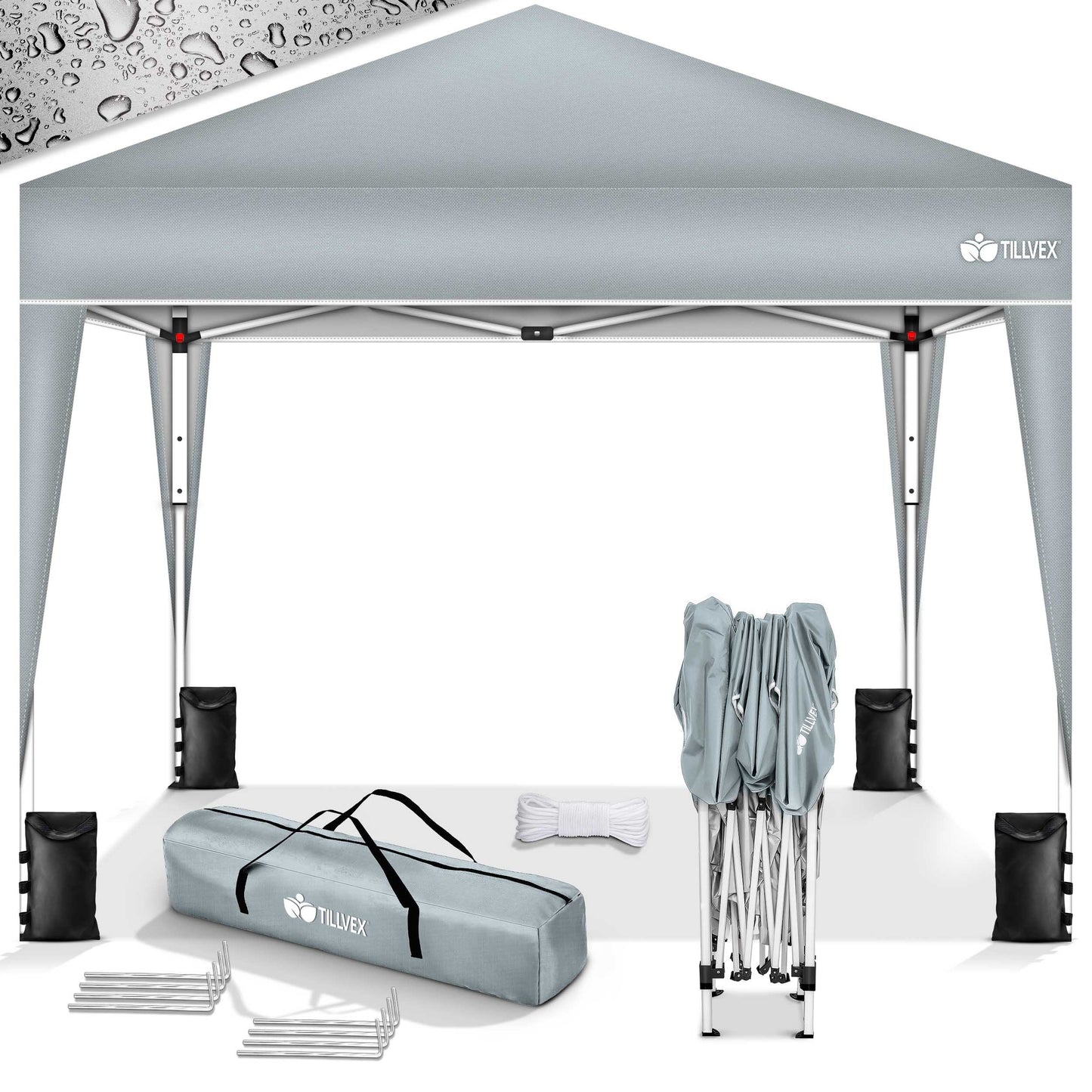 tillvex® Pavillon 3x3m Faltbar + 4er Set Sandsäcke | Pop-Up Faltpavillon Wasserdicht Stabil & Höhenverstellbar | Gartenzelt UV Schutz 50+ | Partyzelt Winterfest mit Tasche für Draußen Garten Camping
