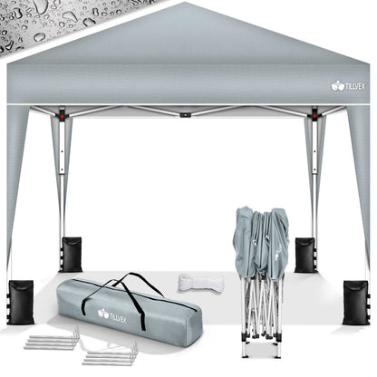 tillvex® Pavillon 3x3m Faltbar + 4er Set Sandsäcke | Pop-Up Faltpavillon Wasserdicht Stabil & Höhenverstellbar | Gartenzelt UV Schutz 50+ | Partyzelt Winterfest mit Tasche für Draußen Garten Camping