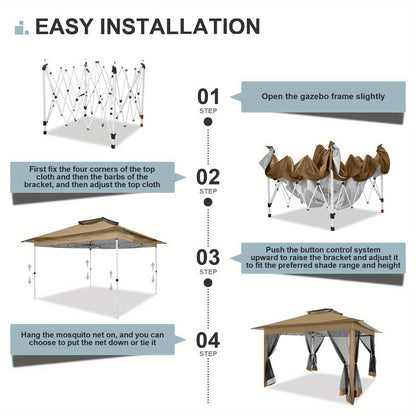 3,66x3,66 Meter Pop-Up Zelt, einfach aufzubauen, Outdoor Zelt UPF 50+, verbessertes automatisches Laubengartenshuttle, tragbares Gazebo mit Moskitonetz, doppelt belüftetes Dach und Tragetasche, geeignet für Garten, Terrasse