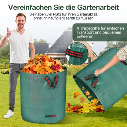 Gartensacke, 3er-Pack, je 272 Liter - Garten Laubsäcke mit Griffen - Faltbar, hergestellt aus 150GSM Polypropylen-Gewebe, langlebig - Geeignet für Rasenschnitt, Gartenabfälle, Grünaufkommen und herabgefallene Blätter