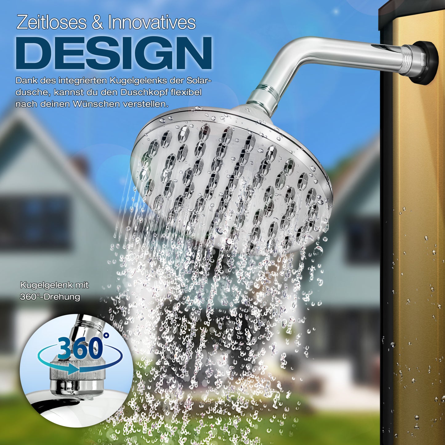 tillvex® Solardusche 20 - 60 Liter inkl. Abdeckung Solar Gartendusche Solar für draußen Pooldusche Komplettset warmes Wasser Camping ohne Stromanschluss mit Wasserhahn Gartenschlauch-Anschluss