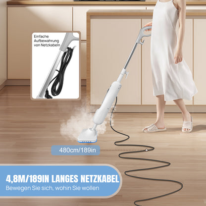 Dampfreiniger 1500W Dampfbesen Reiniger Dampf Mop Boden & Hand-dampfreiniger Steam Mop für Tiefenreinigung alle Böden Fliesen, Dampfmopp Elektrisch mit 400ML Tank, Effizient & mühelos reinigen mit heißem Dampf, 2 Mopptuch, Ohne Chemie