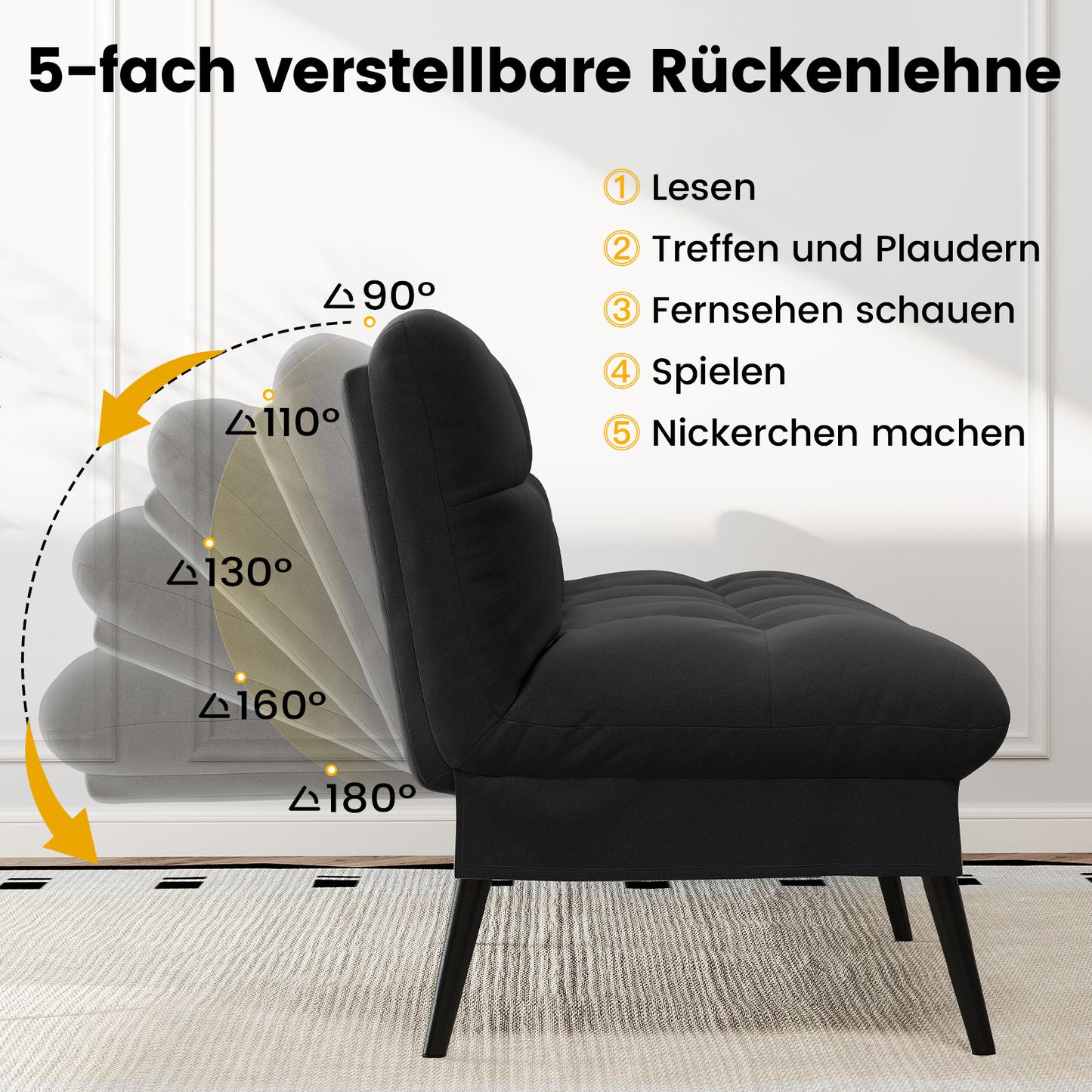 Sofa Schlafsofa mit Schlaffunktion, überzug Futon Klappsofa, Bettcouch, ecksofa, Couch Gästebett, 3-Sitzer Sofa, mit verstellbare Rückenlehne aus Stoff
