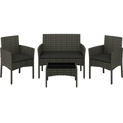 Costoffs 4-er Balkonmöbel Set Gartenmöbel Set Terassenmöbel Außen aus Polyrattan mit 2er Sofa 2 Stühle Tisch und Sitzkissen für Garten Terrasse Balkon