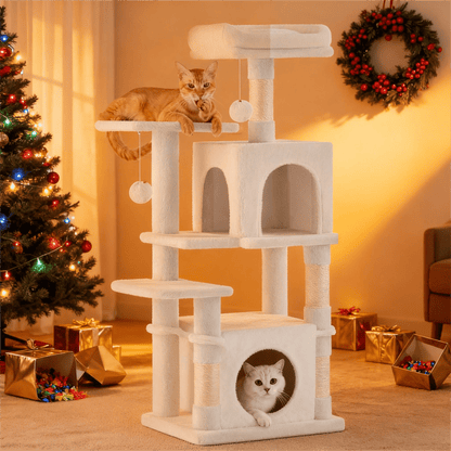 Kratzbaum, mehrstöckiger Katzenbaum mit Höhle, Hängematte und 4 Kratzstämmen