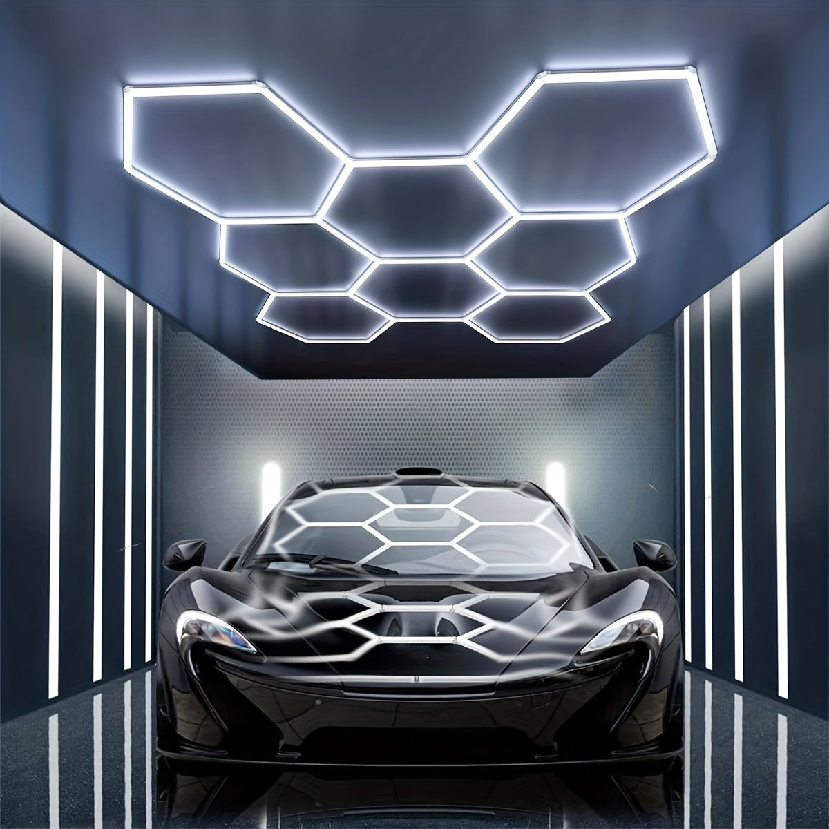 14er-Pack Sechseckige LED-Leuchten mit Rändern – Garagenleuchten, 680W 72420LUMEN Kaltweißes Licht 6500K, Sechseckige LED-Deckenbeleuchtung für Garage, Studio, Lager, Autopflegewerkstatt