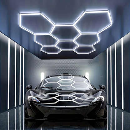 14er-Pack Sechseckige LED-Leuchten mit Rändern – Garagenleuchten, 680W 72420LUMEN Kaltweißes Licht 6500K, Sechseckige LED-Deckenbeleuchtung für Garage, Studio, Lager, Autopflegewerkstatt