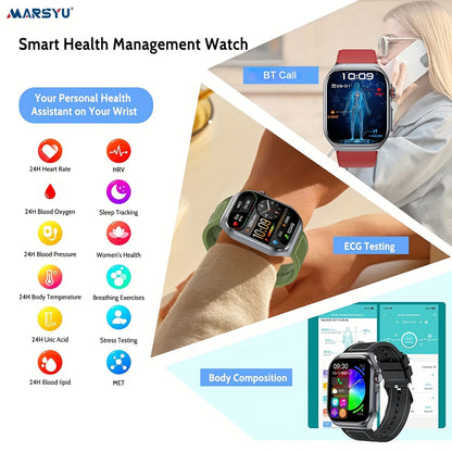 2026 Neue Smartwatch: 5,18 cm AMOLED Großes Display, 530 mAh Langlebiger Akku, BT 5.3 Anruf, Multi-Sport-Modi, Sprachassistent, SOS, Menstruationsverfolgung, Wettervorhersage, Fitness-Tracker-Uhr für Android & IOS, Bestes Geschenk für die Familie