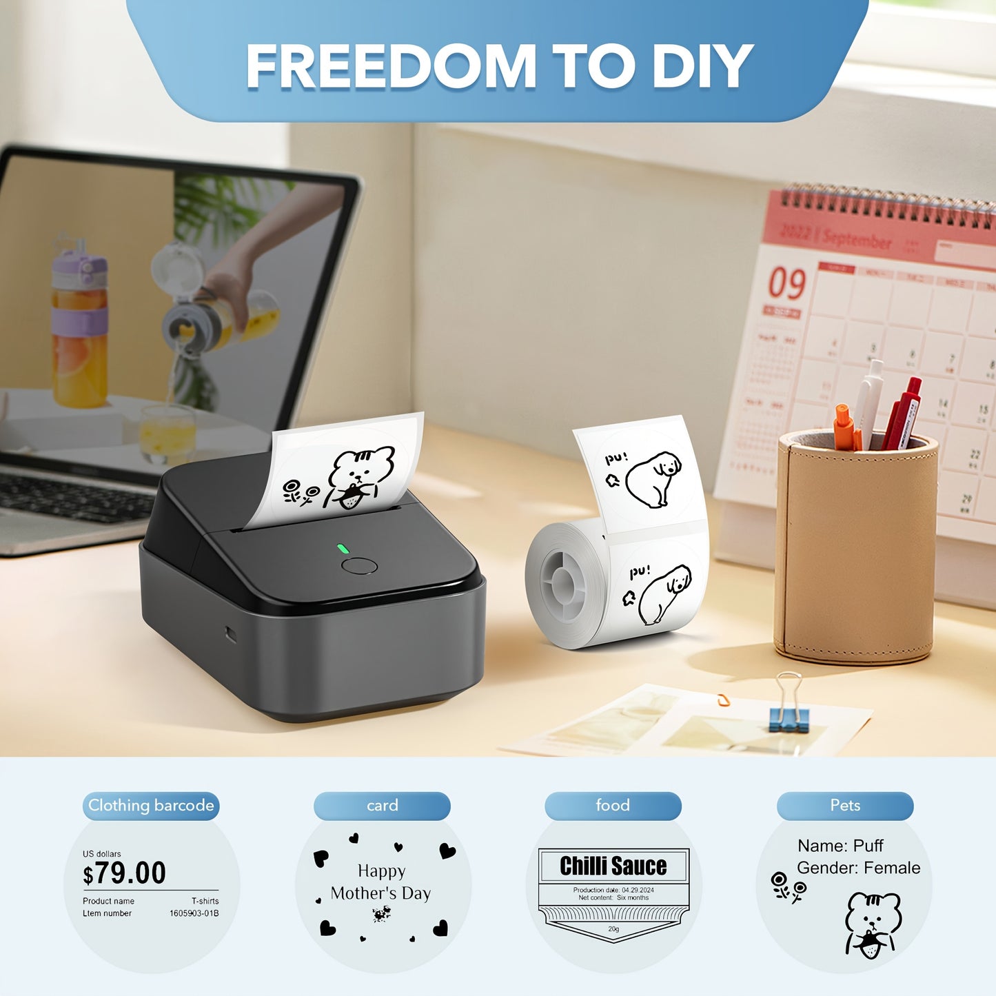 PM260A Etikettendrucker, tragbarer Etikettenprinter für Kleinunternehmen, Büro, Adresse, Mini-Drucker, inklusive Papierrolle, Adressendruck, Handgerät, kompaktes Design, Thermisches Drucken, Hochwertiger Druck, Einzelhandelsgeschäfte