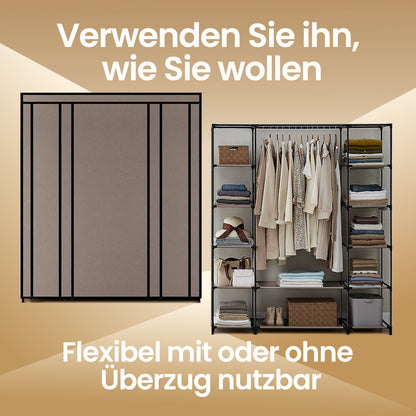 Stoffschrank, Kleiderschrank, mit Überzug aus Vliesstoff, mit Kleiderstange, 45 x 150 x 175 cm, Metallrahmen, Schrank fürs Schlafzimmer