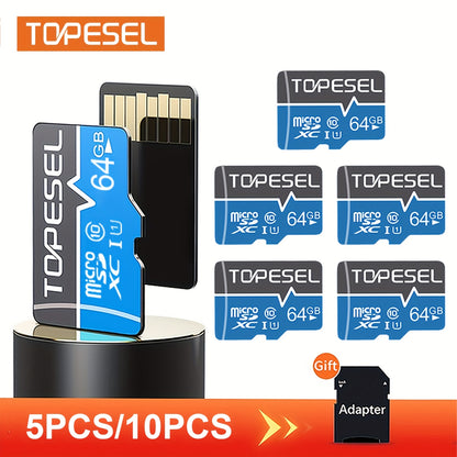 TOPESEL 5er-Pack/10er-Pack 64GB/32GB/16GB Micro SD-Karten mit Adapter Klasse 10 U1 SDHC Speicherkarten für Smartphones, Tablets, Kameras, Dash Cams, Überwachungskameras, Fire Tablets
