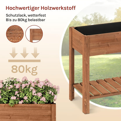 1 Stk. Hochbeet aus Holz, Pflanzbeet für den Garten, mit Blumenkasten-Aufbewahrungsregal, stabil, leicht zu reinigen, ergonomische Arbeitshöhe, einfache Montage, geeignet für Balkone, Gärten  Terrassen