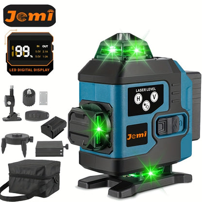 Jemi Tool 16 Linien Laser Level 360 Selbstnivellierend, Taschenformat 4X360 Grüner Kreuzlinienlaser Level Werkzeug für Bau und Bilder aufhängen mit 1/2 Batterien, Magnethalterung & Fernbedienung