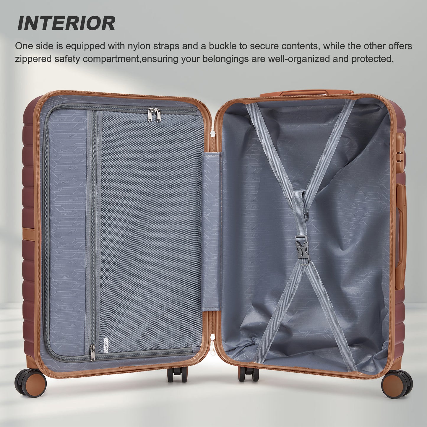 Kono Koffer, 20 Zoll, 24 Zoll, 28 Zoll, ABS+PC, Camping-Gestreiftes Design mit Farbblock-Details, Hartschale mit Spinner-Rollen, Black Friday, Thanksgiving, Weihnachtsgeschenk