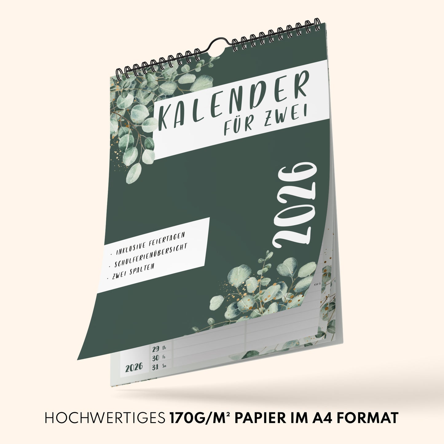 Planer für Zwei (Wandkalender 2026 mit 2 Spalten im A4 Format) - Partnerkalender für Paar - Paarkalender mit zwei Spalten - Kalender zum Aufhängen für zwei Personen (ganzes Jahr)