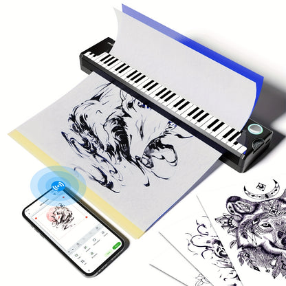 Peripage DIY Tattoo-Transferdrucker, Thermotattoo-Schablonendrucker, 1 Stück mit 5 Bögen A4 Transferpapier, tragbarer Mini-Drucker, kompatibel mit iOS-  Android-Smartphones  Computern, für Tätowierer  Anfänger