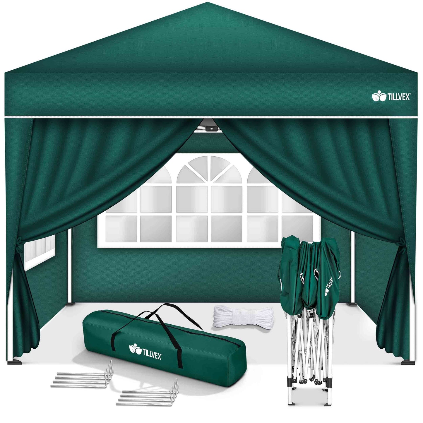 tillvex® Pavillon 3x3m Faltbar + 4er Set Sandsäcke | Pop-Up Faltpavillon Wasserdicht Stabil & Höhenverstellbar | Gartenzelt UV Schutz 50+ | Partyzelt Winterfest mit Tasche für Draußen Garten Camping