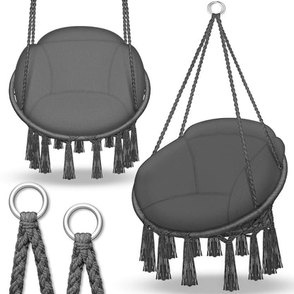 tillvex® Hängesessel Outdoor 200kg zum Aufhängen Hängestuhl XL Indoor mit Kissen Hängekorb wetterfest Schaukelkorb Hängeschaukel mit Kissen