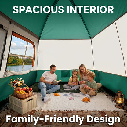 Tragbares Familien-Campingzelt für 4-6 Personen, Zwei-Fach-Layout mit abnehmbaren Trennwänden  ausziehbarem Sonnensegel, geeignet für Familienausflüge oder Treffen mit Freunden, schneller Aufbau  einfache Lagerung, 320x210x180cm
