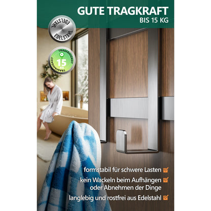 Lindenstein Premium Türgarderobe Innenseite - Farbe wählbar (Weiß/Silber/Schwarz) | Edelstahl-Hakenleiste für Türrückseite | Platzsparende & stabile Kleiderhaken | Einfache Montage ohne Bohren