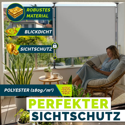 tillvex® Senkrechtmarkise Balkon ohne Bohren Klemmmarkise für draußen mit Kurbel Sichtschutz Außen Ausziehbar & Blickdicht Vertikalmarkise Balkon Terrasse Garten Sichtschutzrollo Wetterfest