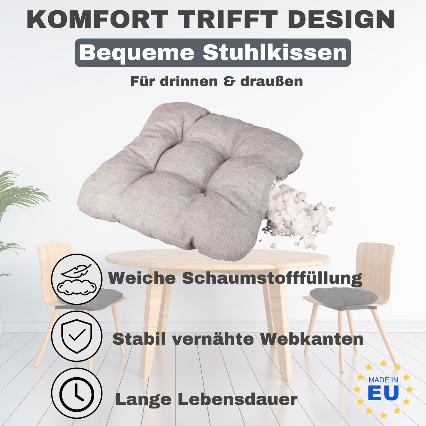 Stuhlkissen 4er Set Sitzkissen weich und bequem für Gartenstühle Camping Freizeit in Anthrazit Bordeaux Grau Blau/Weiß