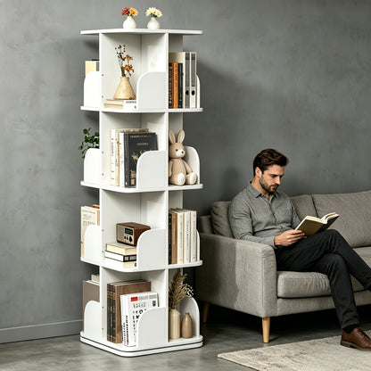 360° Drehbarer Bücherregal, Modernes minimalistisches weißes drehbares Bücherregal, vertikales offenes Stauraum-Bodenregal für Home Office und Studentenzimmer