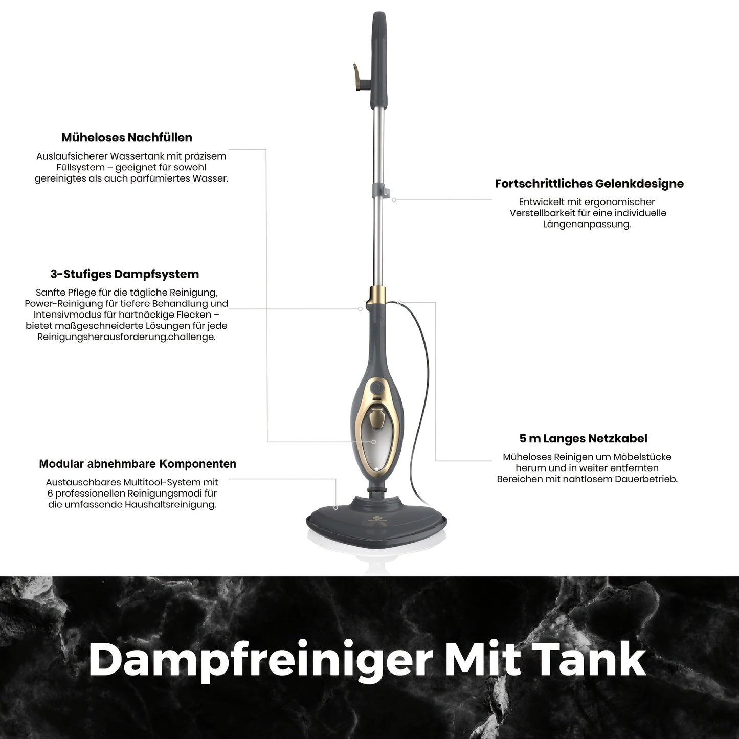 SUPERLEX 15-in-1 Multifunktions-Dampfmopp & Bodenreiniger mit abnehmbarem Handgerät | Variable Dampfkontrolle, Mikrofaserreinigungspad | Sicher für Teppiche, Hartböden, Badezimmerfliesen  Küchenoberflächen | Tiefenreinigung zu Hause