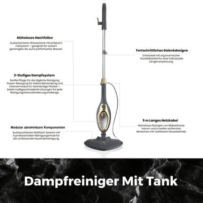 SUPERLEX 15-in-1 Multifunktions-Dampfmopp & Bodenreiniger mit abnehmbarem Handgerät | Variable Dampfkontrolle, Mikrofaserreinigungspad | Sicher für Teppiche, Hartböden, Badezimmerfliesen  Küchenoberflächen | Tiefenreinigung zu Hause