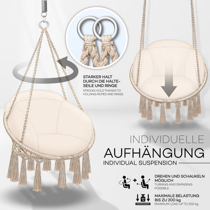tillvex® Hängesessel Outdoor 200kg zum Aufhängen Hängestuhl XL Indoor mit Kissen Hängekorb wetterfest Schaukelkorb Hängeschaukel mit Kissen