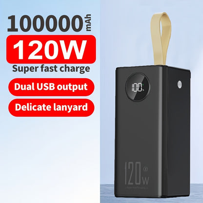 Tragbare Powerbank, 120W/100000mAh hohe Kapazität, LED-Stromanzeige, Umhängeband, zwei Ausgangsanschlüsse, tragbares Handy-Ladegerät, bidirektionales Schnellladen, lädt mehrere Geräte gleichzeitig, unverzichtbar für Reisen, Outdoor & Notstrom-Backup, Gesc