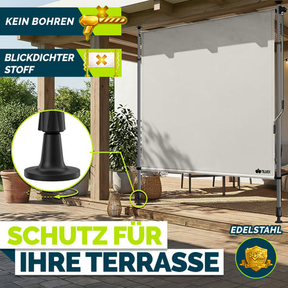 tillvex® Senkrechtmarkise Balkon ohne Bohren Klemmmarkise für draußen mit Kurbel Sichtschutz Außen Ausziehbar & Blickdicht Vertikalmarkise Balkon Terrasse Garten Sichtschutzrollo Wetterfest