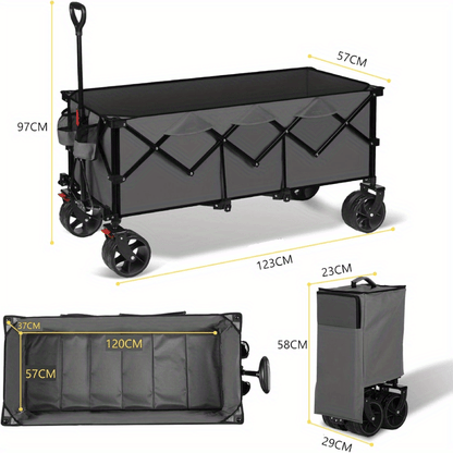 Industrietauglicher Klappwagen, 300L Fassungsvermögen, 200kg Belastung, 17x10cm Geländereifen, 4-Wege-Klappsystem, Rot mit Grau, Olivgrün, Schwarz, Anthrazit, Blaugrau, strapazierfähige Segeltucht, GS- für Bauarbeiten, Festivals, Hochleistungs-Transportlö