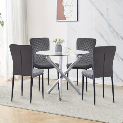 Esszimmerstühle Set aus 4/6 Stück – Samt/Kunstleder, ohne Armlehnen, hohe Rückenlehne, gepolsterter weicher Sitz mit schwarzen Metallbeinen für Esszimmer, Küche