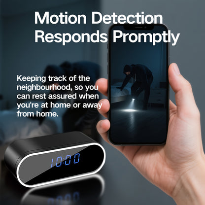 für Zuhause HD Kompakt Kamera Uhr, 1080P Drahtlose Kamera, kompakte Überwachungskamera, Nachtsicht, Bewegungserkennung, Fernansicht über App, Benachrichtigungs-Push, Eingebauter 2600mAh Akku, 110° Weitwinkel, für Zuhause/Büro/Lager. Smart Home Schutz
