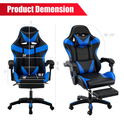 Ergonomischer Gaming-Stuhl mit Lendenwirbelstütze, Kopfstütz & Fußauflage – Verstellbarer Bürostuhl für Erwachsene Kinder, Mehrere Farben, Komfortabler Memory-Schaum-Sitz, Stabiles Nylon-Gestell, Ideal für lange Spiele & Arbeitsessions