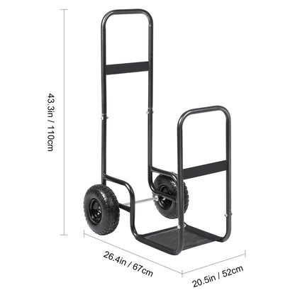 VEVOR Holzstapelwagen, 250 lbs Tragfähigkeit, Outdoor- und Indoor-Holzregal mit Pneumatischen Gummirädern, Hochleistungs-Stahl-Dolly-Träger, Holzträger für Kamin, Feuerstelle, Schwarz