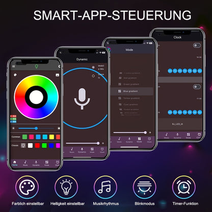 NBBUFF 4,88 Meter - 30,48 Meter USB-betriebene LED-Streifen mit Fernbedienung und App-Funktionalität, Timer-Funktion, Musik-Sync-Farbwechsel, mehrere Farbmodi, geeignet für Raumdekoration, Küche, Decke, Partys, Schlafzimmer LED, Streifenlichter