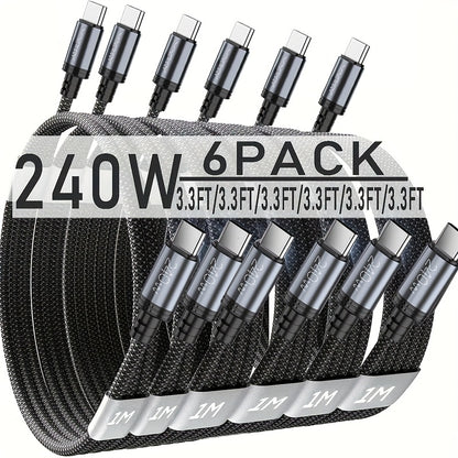 240W 6er-Pack USB C Schnellladekabel, [6 Stück 100.58cm] /[6 Stück 201.17cm] Typ-C zu C Schnellladekabel, für MacBook/iPad/iPhone 17/16/15 Air/Pro Max Datenladekabel, C-zu-C Kabel für Schnellladen, für DELL und andere Laptops für Samsung S25/S24 Home Us