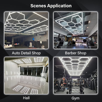 14er-Pack Sechseckige LED-Leuchten mit Rändern – Garagenleuchten, 680W 72420LUMEN Kaltweißes Licht 6500K, Sechseckige LED-Deckenbeleuchtung für Garage, Studio, Lager, Autopflegewerkstatt