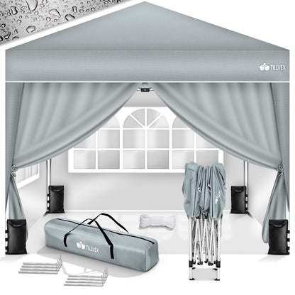 tillvex® Pavillon 3x3m Faltbar + 4er Set Sandsäcke | Pop-Up Faltpavillon Wasserdicht Stabil & Höhenverstellbar | Gartenzelt UV Schutz 50+ | Partyzelt Winterfest mit Tasche für Draußen Garten Camping