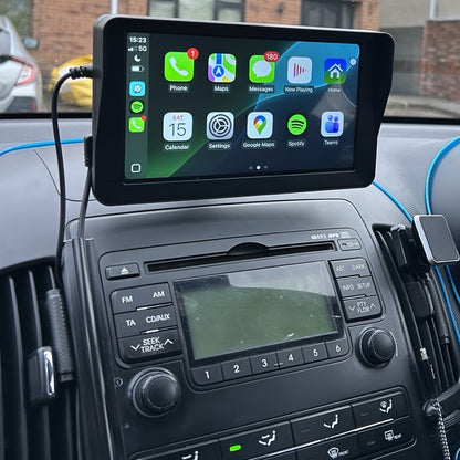 Kabelloses Carplay für Android Auto, tragbares Autoradio mit Rückfahrkamera, 7-Zoll-Touchscreen, Autoradio mit Airplayer/für Android Cast/FM-Transmitter/Sprachsteuerung/Aux/EQ für alle Fahrzeuge für Halloween/für Weihnachten/für Geschenk, ohne Batterie