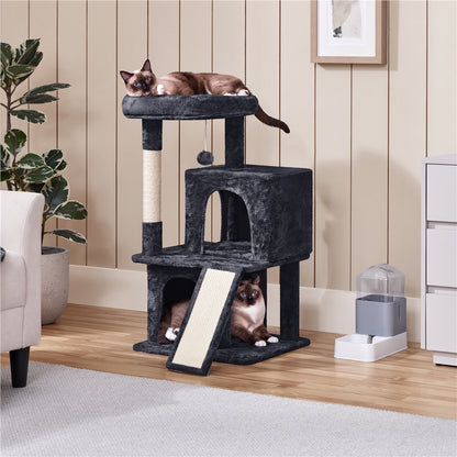 Costoffs Kratzbaum mit 2 Plüschhöhlen Katzenbaum Spielhaus Stabiler Katzenkratzbaum Spielball Spielbaum für Katzen Kratzmöbel