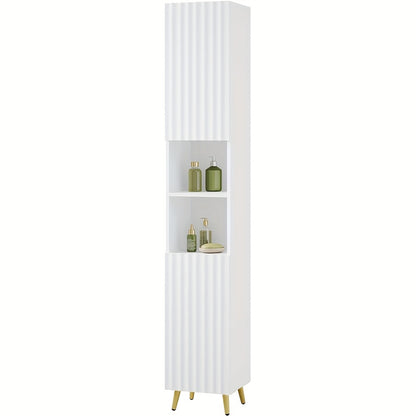 1 Stk. Hochschrank für das Badezimmer, 2-Türiger Badezimmerschrank, 2 Offene Fächer, Badezimmermöbel mit Verstellbaren Regalen, Badezimmeraufbewahrungsschrank, Weiß, 30 x 180 x 28cm