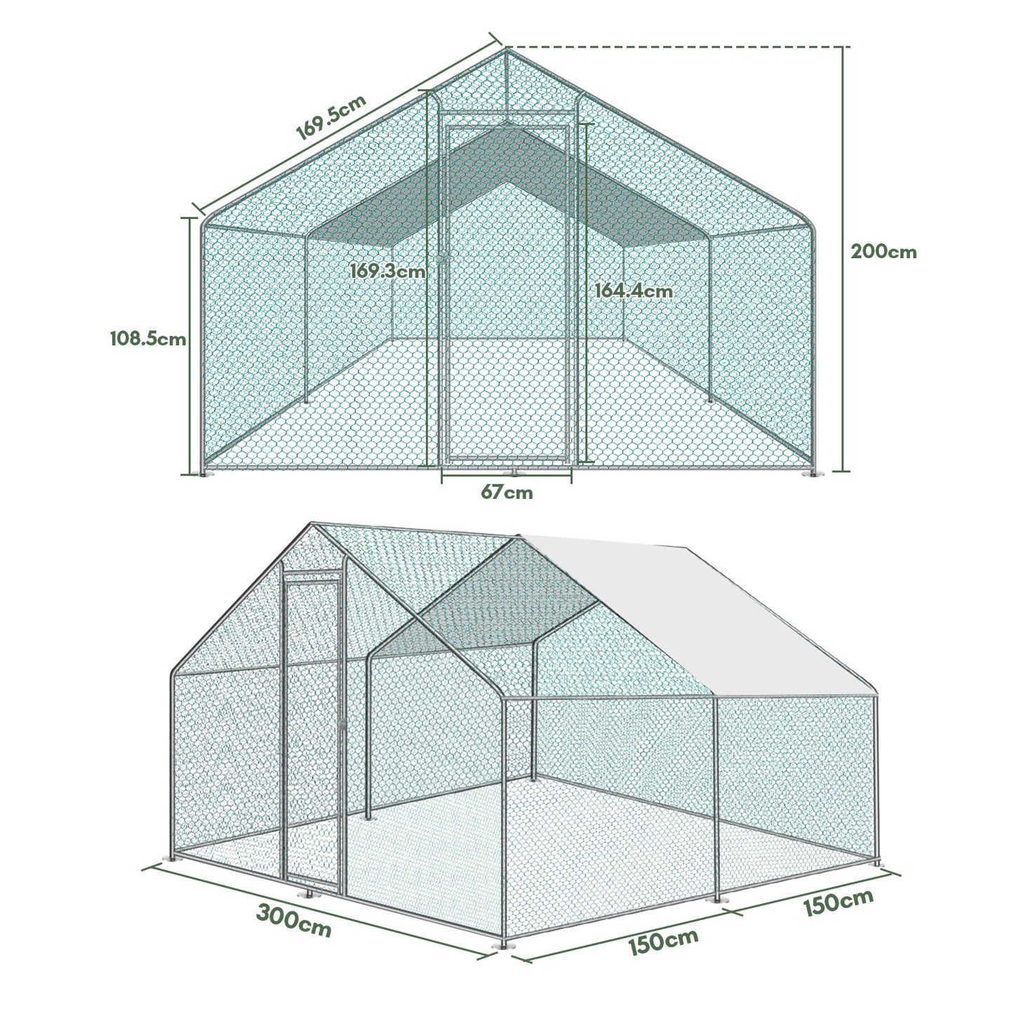Hühnerstall Freilaufgehege XL mit Schloss, Hühnerhaus Freiluft-Geflügelstall, für Hühnerkäfig Kleintiere Vogelkäfig Haustierkäfig