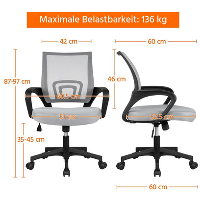 Costoffs Bürostuhl ergonomiscer Schreibtischstuhl für Büro Wohnzimmer Drehstuhl höhenverstellbarer Computerstuhl 136 kg