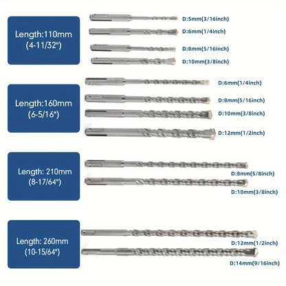 17-teiliges SDS PLUS Elektrohammer-Bohrer und Meißel Set, SDS+ Kompatible Goldklingenbohrer für das Bohren von Löchern in Betonmauerwerk, zum Bohren und Erweitern von Löchern in Beton, Stein und Ziegeln