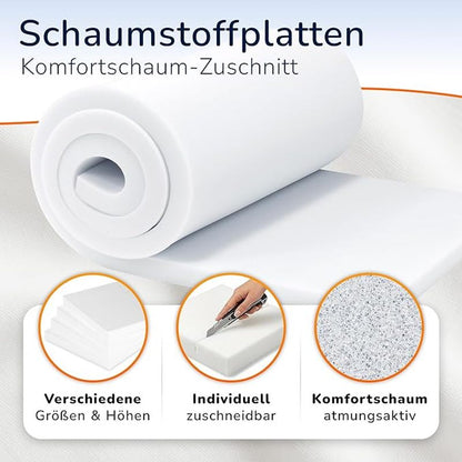 Matratzenauflage & Universelle Schaumstoffplatte (2-15 cm Höhe) – 40/60/80/90/140/160x200 cm & weitere Größen – Polsterschaum für DIY, Betten, Sitzbank, Wohnmobil & Garten – Formstabil & Atmungsaktiv – Made in Germany
