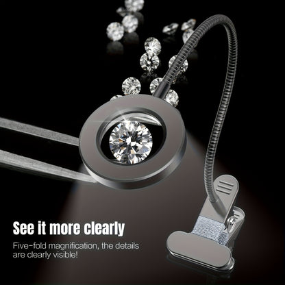 2025 NEU 10X Lupe LED Schreibtischlampe mit Clip, Clip Lampe, Lupe mit Licht, 12 Helligkeitsstufen einstellbar, 3 Modi dimmbar (Beleuchtung 3000K-6500K), geeignet für Arbeit am Schreibtisch, Lesen, Reparatur von Handwerk, Strassmalerei, Zeichnen, Maniküre